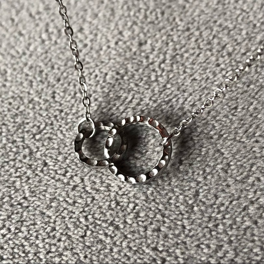 Hammered Double Circle Bracelet ~ Silver Tone ~ Brand New!